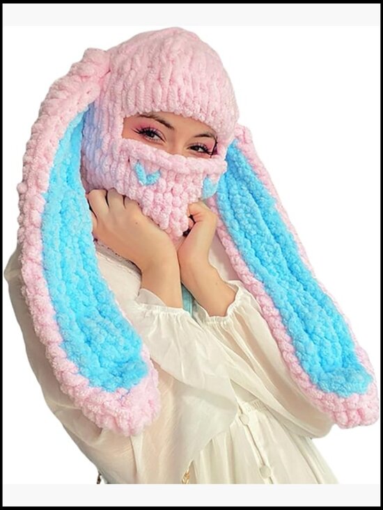 Accessories - Knit Balaclava Face Mask with Bunny Ears Ski Scarf Winter Hat Beanie